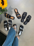 Wjczt Fashion Women Slides Slippers Black Brown Silver White Summer Outside Mules Shoes Wedge Low Heels Slip On Party Casual Slippers