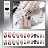 Wjczt 24Pcs nail art fake nails French microd rilling simple Full Seamless Removable False Nail Ballerina Press On Nails Art Tips Set