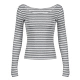 Wjczt Spring Fall Women's New Japanese Basic Models Slim Long-Sleeved Striped t-Shirt Strapless Korean Street Style y2k Thin Tops