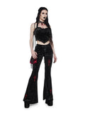 Wjczt  Mall Gothic Velvet Flare Pants Women Streetwear Harajuku Cross Embroidery High Waist Pants Aesthetic Y2k Punk Trousers