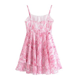 Wjczt Sweet Women Pink Floral Print Sexy Sling Mini Dress Sleeveless Female A-line Mini Summer Dresses Holiday Robe