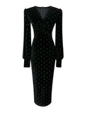 Wjczt Hepburn Black Velvet Polka Dot Bodycon Women's Long Dress Autumn Winter Luxury Party Vestidos 2025 Korean Elegant Evening Dress