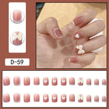 Wjczt 24pcs French Point Diamond Fake Nails Wearing Artificial Square Head Press On Acrylic Nail Art Pearl Patch Almond False Nails