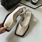 Wjczt Square Toe Summer Elegant Ladies Sandals Fashion Ladies Elastic Band Flat Heel Women Shallow Party Shoes Square Heel Sandal