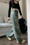 Wjczt Y2K Baggy Casual Wide Leg Jeans Women Streetwear All-Match Washed Denim Trousers Female Vintage 90S High Waist Straight Pants