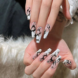 Wjczt 24P Nail Art Fake Nails Japanese Ballerina Press on Nails Set Diamond Streamer Flash Fly Butterfly Seamless Removable False Nail