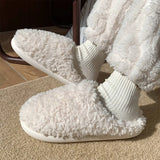 Wjczt Solid Color Home Slippers Women Girls Cute Fluffy Winter Warm Plush Indoor Flats Bedroom Slides Casual Female Furry Shoes