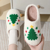 Wjczt Women Fluffy House Slippers Women Men Lovely Cartoon Christmas Indoor House Slides Shoes Cozy Couples Plush Cotton Flat Shoes