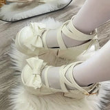 Wjczt New Sweet Vintage Mary Janes Shoes Women Star Buckle Lolita Kawaii Platform Shoes Female Bow-knot Cute Designer Shoes