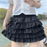 Wjczt Japanese Style Kawaii Lolita Mini Skirt Women Gothic High Waist Ruffle Tiered Skirts Sweet Girly Summer Harajuku Y2k Short Skirt