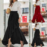 Wjczt Women High Waist Maxi Skirt High Low Irregular Hem Self-tie Elastic Ruffle Long Skirt Ruffle Women Maxi Skirt Long