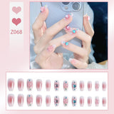 Wjczt 24P Nail Art Fake Nails Japanese Ballerina Press on Nails Set Diamond Streamer Flash Fly Butterfly Seamless Removable False Nail