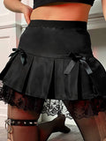 Wjczt Goth Dark Lace Gothic High Waist Pleated Mini Skirts Harajuku Black E-Girl Sweet A-Line Micro Skirt Patchwork Women Sexy Party