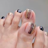 Wjczt 24P Fake Toenails With Glue French Line Glitter False Toe Nails Art Detachable Press On Toenails Acrylic Butterfly ToeNails Tips