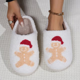 Wjczt Women Fluffy House Slippers Women Men Lovely Cartoon Christmas Indoor House Slides Shoes Cozy Couples Plush Cotton Flat Shoes