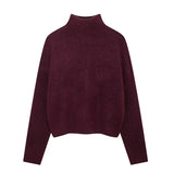 Wjczt Vintage Women's Burgundy Turtleneck Sweater Casual Long Sleeves Female Thicken Pullover 2024 Winter Lady Cozy All-match Knitwear