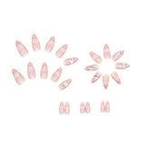 Wjczt 24pcs/set Ombre Heart Rhinestone Pink Nude Fashion Fake Nails Gorgeous False Nails Kawaii  Nail Art Press on Nails Manicure