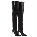 Wjczt New Super High Heel Boots Women's Stiletto Over Knee Synthetic Leather Socks Woman shoes Slim Fit Thigh High Boots