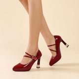 Wjczt 2024 Spring Women's Pumps Shoes Fashion Shallow Cross Strap Thick Heel Ladies Elegant Square Toe Mary Jane Shoes