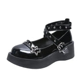 Wjczt Women heels Lolita shoes platform mary jane Shoes Star Buckle Strap Mary Janes Women Cross-tied Girls Rivet Casual Shoes kawaii