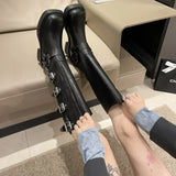 Wjczt Woman Boots Knee High Platform Elegant Low Heel Trend Punk Gothic New Rock Leather Fashion Women's Shoes Motorcycle Footwear