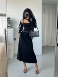 Wjczt Hooded Camisole Knitted Dress Elegant For Women Autumn New High Waisted Slim Belt Fashion Robe Korean Women Top 0PPB