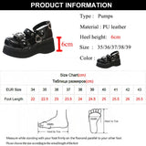 Wjczt Ankle Strap Platform Lolita Shoes Women Y2K Sweet Cute Wedges Mary Janes Woman Patent Leather Chunky Bottom Gothic Flats