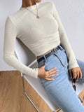 Wjczt White Autumn T-shirt Women O-Neck Clothese Long Sleeves Winter Crop Top Solid Knitted T Shirt Female Streetwear Sexy Cropped Top