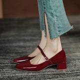 Wjczt Women Chunky Heel Shoes 2023 Spring Pu Leather Buckle Strap Mid Heels Women Mary Jane Shoes Dress Office Shallow Ladies Shoes