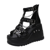 Wjczt Platform Shoes High Heels Sandals Summer Women's Trend Black Wedges Casual Lolita Anklets Gladiator Stylish Gothic Chain