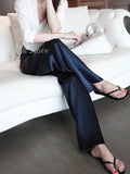 Wjczt Acetate Satin Wide-Leg Pants for Women 2024 Summer New High Waist Drooping Mop Trousers Baggy Straight Trousers Tide