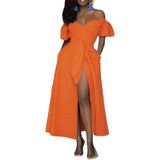 Wjczt Orange off-Shoulder Large Swing Party Waist Dress for Women