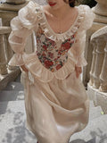 Wjczt France Vintage Embroidery Evening Party Dress 2023 Autumn Lantern Sleeved Princess Fairy Vestidos Women Korea Ruffles Clothes