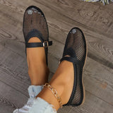 Wjczt Female Shoes on Sale 2024 Summer Black Mesh Hollow Women's Sandals New Metal Pin Buckle Design Casual Flats Shoes Zapatos Mujer