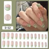 Wjczt 24Pcs/Set Press On Fake Nails Green Wearing Reusable False Nails Art Girls Ballerina Coffin Nail With Glue Full Cover Artificial