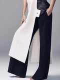 Wjczt Fashion Plain Crew Neck Sleeveless Button Slit Dress Sexy Vintage Casual Chic Summer Slim Single Button High Street Long Dress