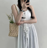 Wjczt White Dress Women Clothing Vestido Femme O-neck Bandage Tunic Sleeveless Robe Femme Spit Embroidery See Through Summer Dresses