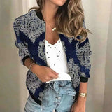 Wjczt High quality new women's fall new women's retro casual digital printing zipper short jacket