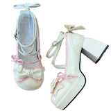 Wjczt Sweet Girls Lolita Bowknots Platform Pumps Shoes,Students Kawaii Straps Flat Elevator Mary Janes