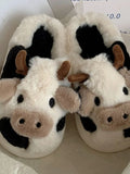 Wjczt Cute Cow Winter New Children Girl Cartoon Slipper Women Soft Heel Platform Fur Warm Indoor Comfortable Home Fluffy Home Slippers