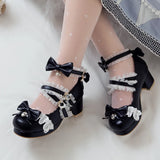 Wjczt Women High Heels Cross Strap Mary Jane Pumps Party Wedding White Pink Black Ruffles Bow Princess Cosplay Lolita Shoes 31-43