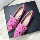 Wjczt Flat Shoes for Women Suede Velvet Spring Summer Casual Shoes Women Flats Bow Flower Pointed Scoop Shoes Slip on Size 33 34 43