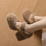 Wjczt  High Platform Lambswool Mary Jane Shoes Woman Retro Teddy Fur Thick Sole Pumps Ladies Winter Warm Plush Dress Zapatos