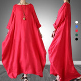 Wjczt Women Summer Thin Cotton Linen Loose Dress Literary Boho Long Sleeve Dress Lady Solid Color Robe Vintage Kaftan