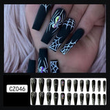 Wjczt Lovely Funny Halloween Ghost Face Horror Blood Fake Nails Ballerina Matt Spider Web Nail Art Gorgeous Reusable Press on Nails