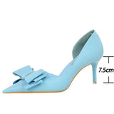 Wjczt Shoes Pu Leather Kitten Heels Bowknot Stiletto Heels 7.5 Cm Women Pumps Fashion High-heeled Shoes Sexy Wedding Shoes