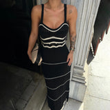 Wjczt Dress Sexy Off The Shoulder Camisole Dress Slimming And Fashionable Striped Knitted Long Dress For Women