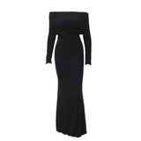 Wjczt Autumn Sexy Women's Dress Strapless Black Lace Patchwork Long Sleeves Bodycon Dresses Streetwear Elegant Club Party Long Dress