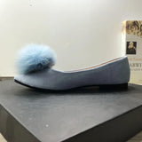 Wjczt Women Flats Furry Ball Sweet Flat Shoes for Women Spring Summer Casual Shoes Slip on Loafers Scoop Shoes Soft Sole Comfortable