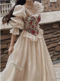 Wjczt France Vintage Embroidery Evening Party Dress 2023 Autumn Lantern Sleeved Princess Fairy Vestidos Women Korea Ruffles Clothes